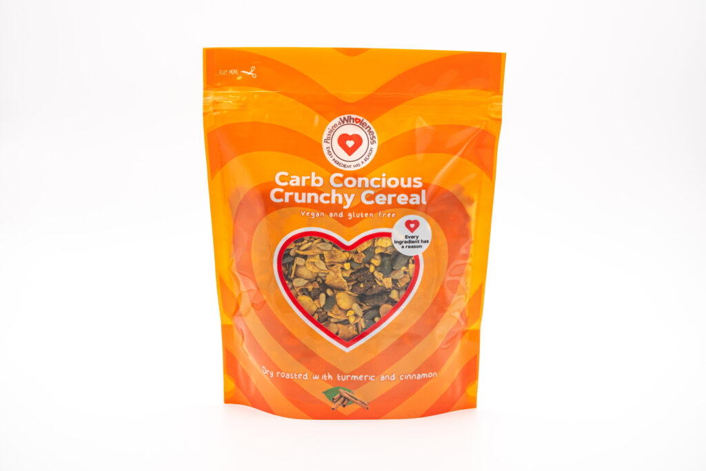 Passion4Wholeness Carb Conscious Crunchy Muesli, Cinnamon and Turmeric 350g, front of pack