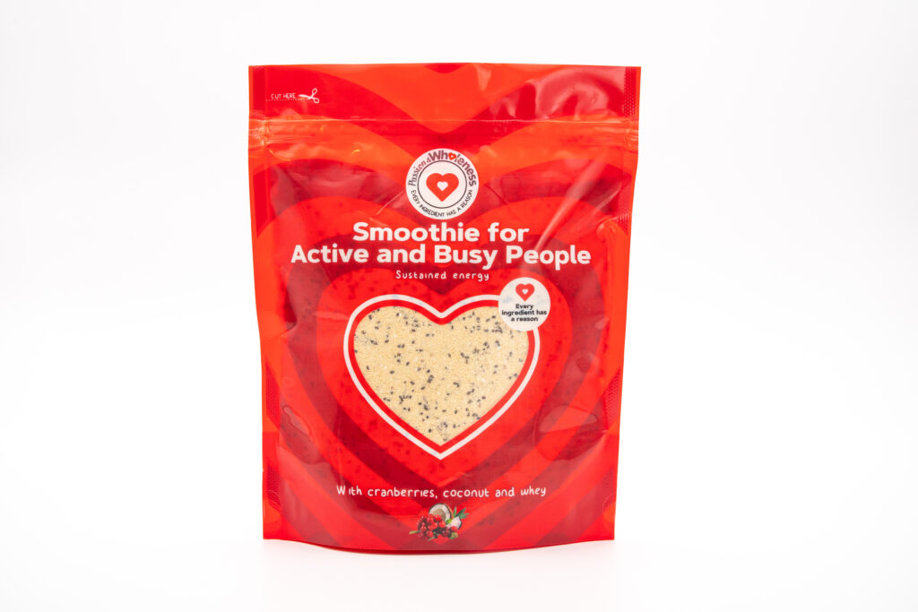 Passion4Wholeness Double Thick Breakfast Smoothie, Cranberries Coconut and Whey 350g, front of pack